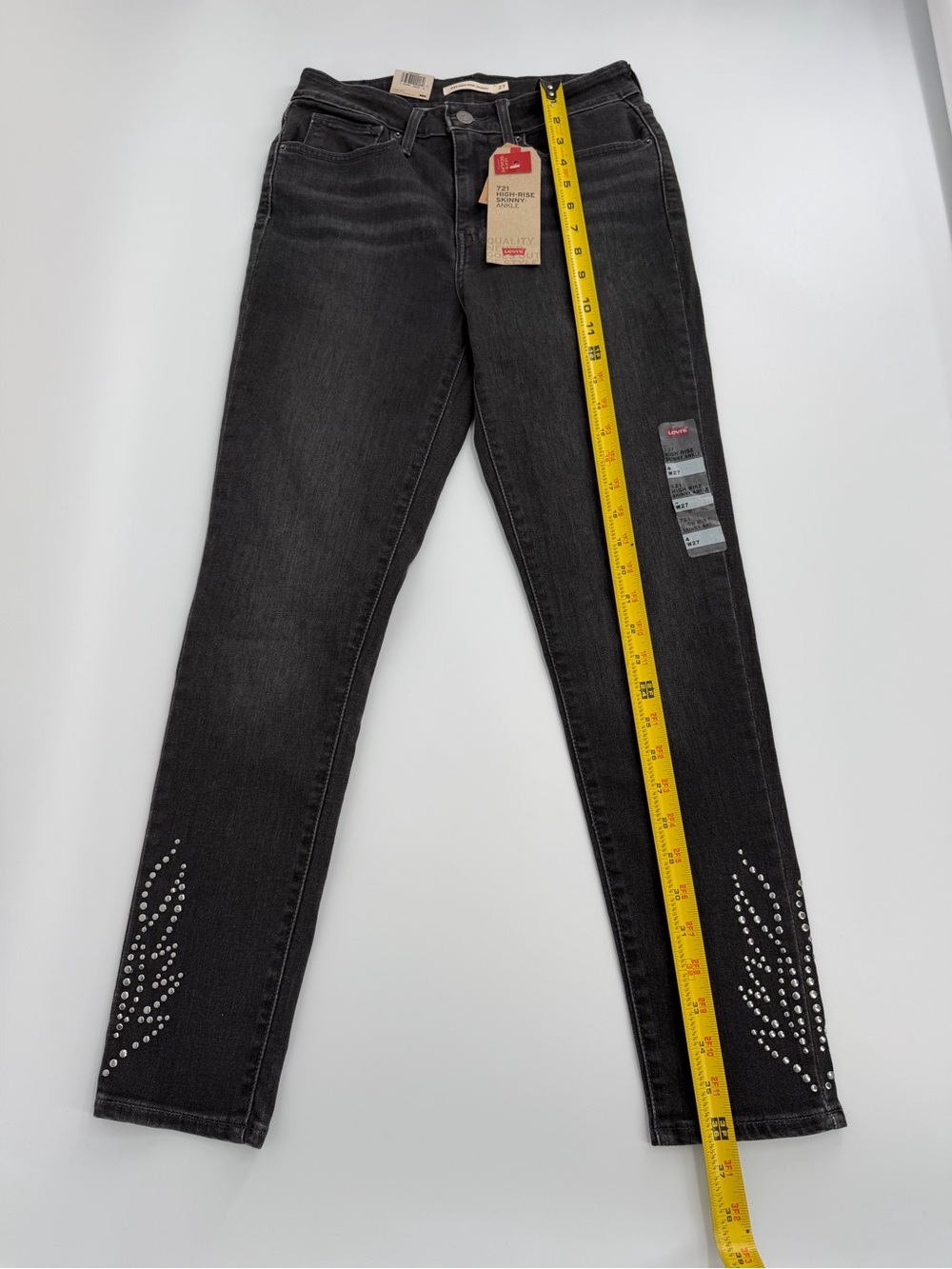 Levi’s 721 High Rise Skinny Ankle Jeans Women’s 4 W27 Black Studded Stretch - Picture 13 of 16